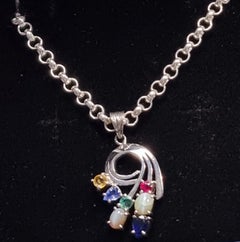 Natural Sapphire Ruby Emerald Catseyes Multigem Necklace Pendant