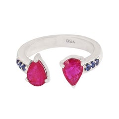 Natural 0.12cts Sapphire & 1.10cts Ruby Ring in 18K Gold