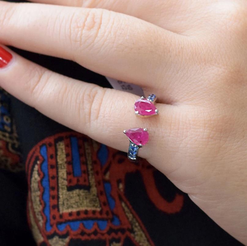 Natural Sapphire & Ruby Ring 18K gold For Sale 1