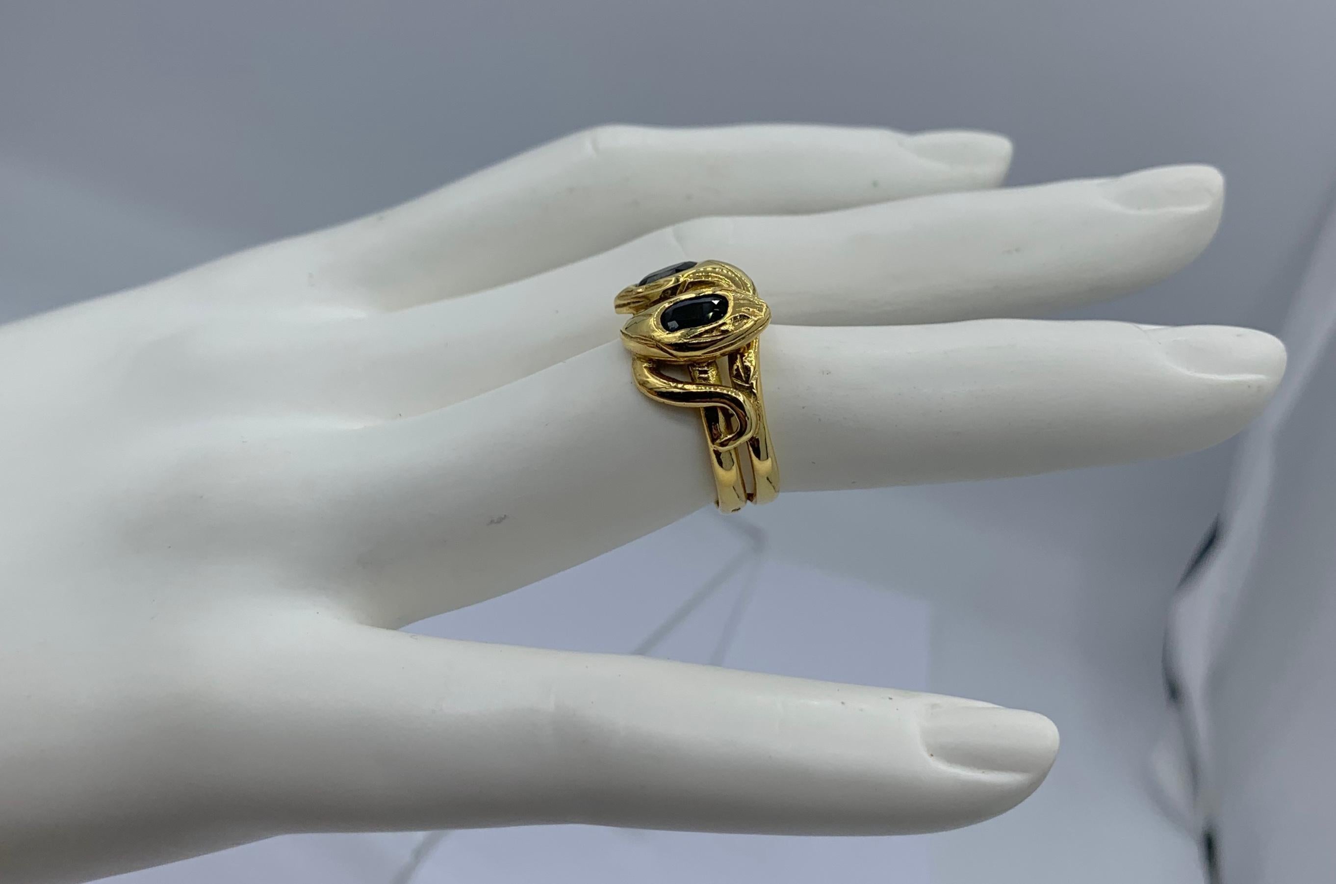 Natural Sapphire Snake Ring Antique Victorian French 18 Karat Gold For Sale 5