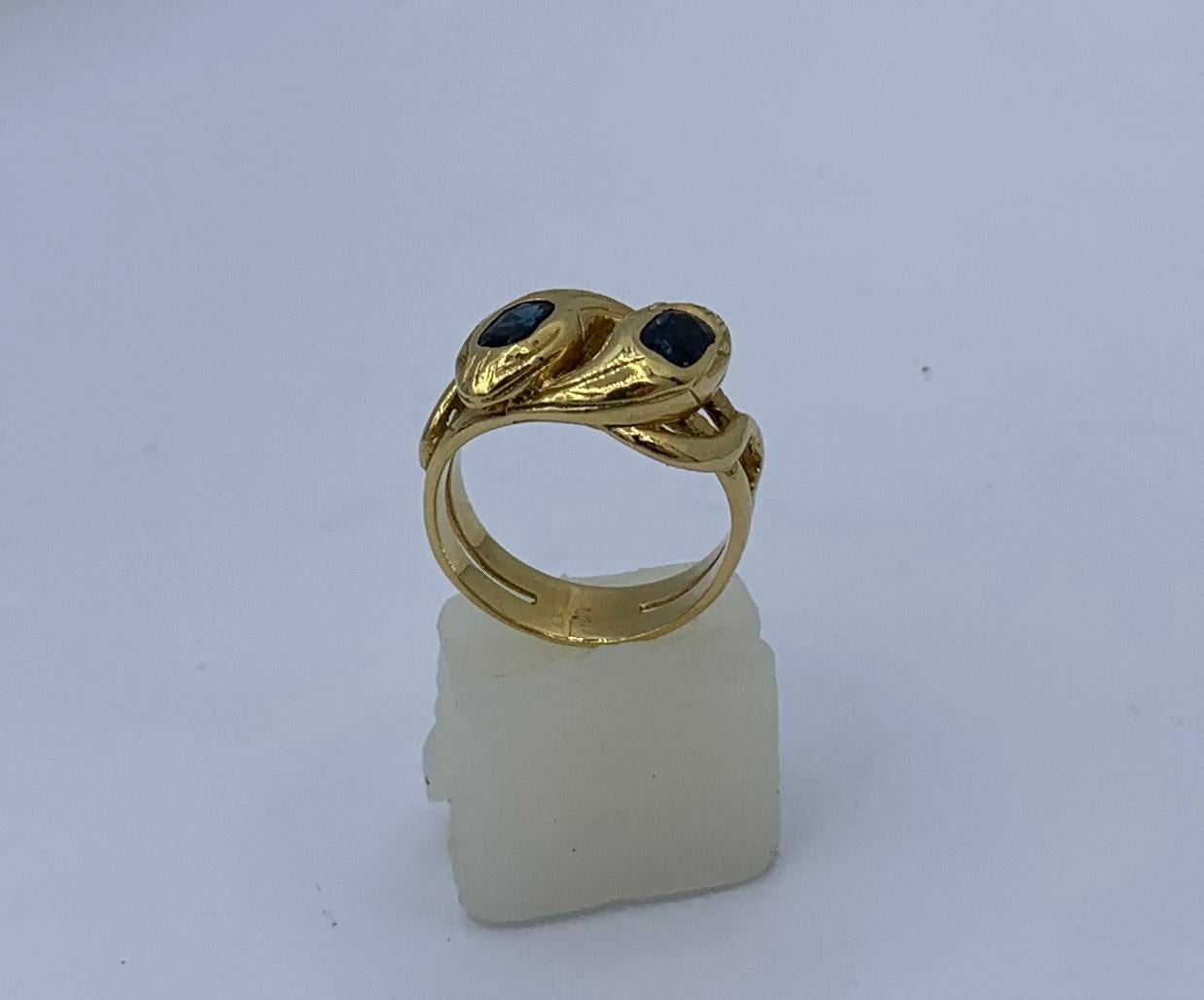 Natural Sapphire Snake Ring Antique Victorian French 18 Karat Gold For Sale 6