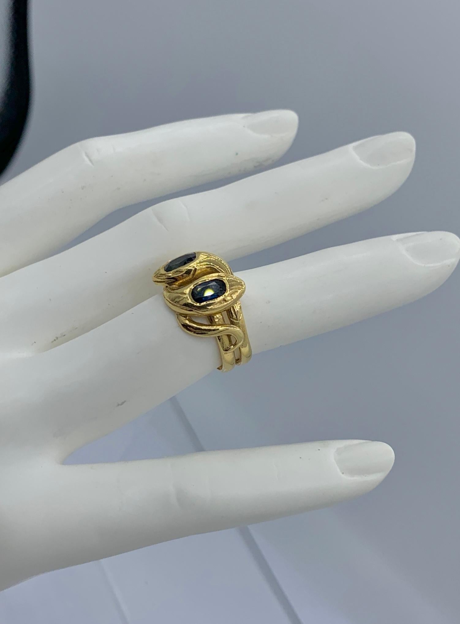 Oval Cut Natural Sapphire Snake Ring Antique Victorian French 18 Karat Gold For Sale