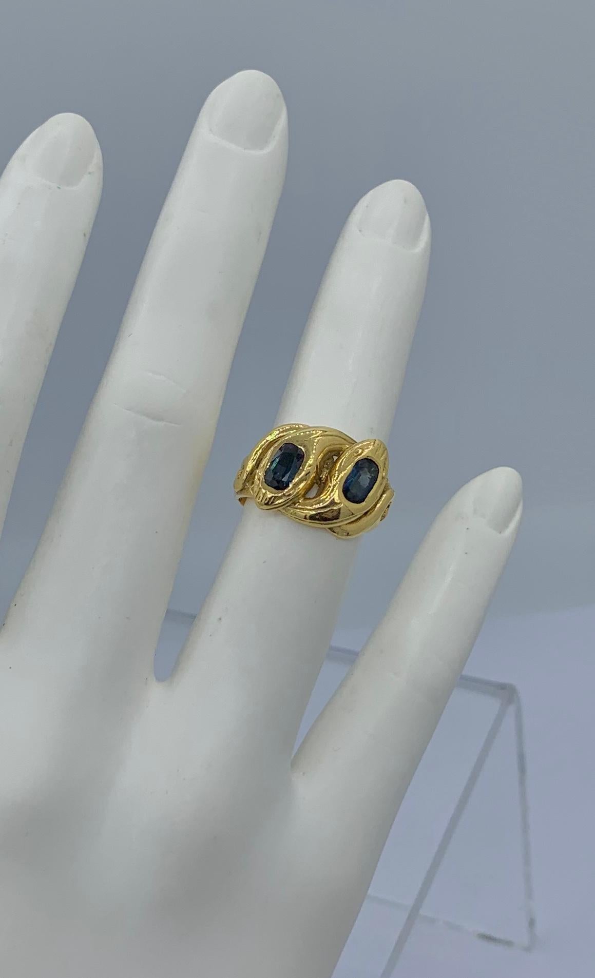 Natural Sapphire Snake Ring Antique Victorian French 18 Karat Gold For Sale 3