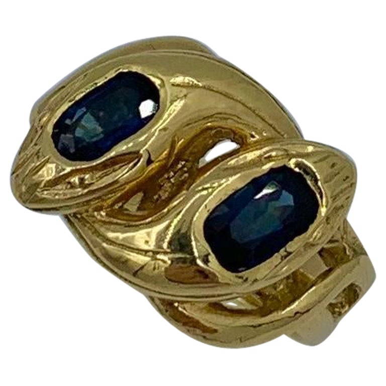 Zafiro Natural Anillo de Serpiente Antiguo Victoriano Francés Oro de 18 Kilates