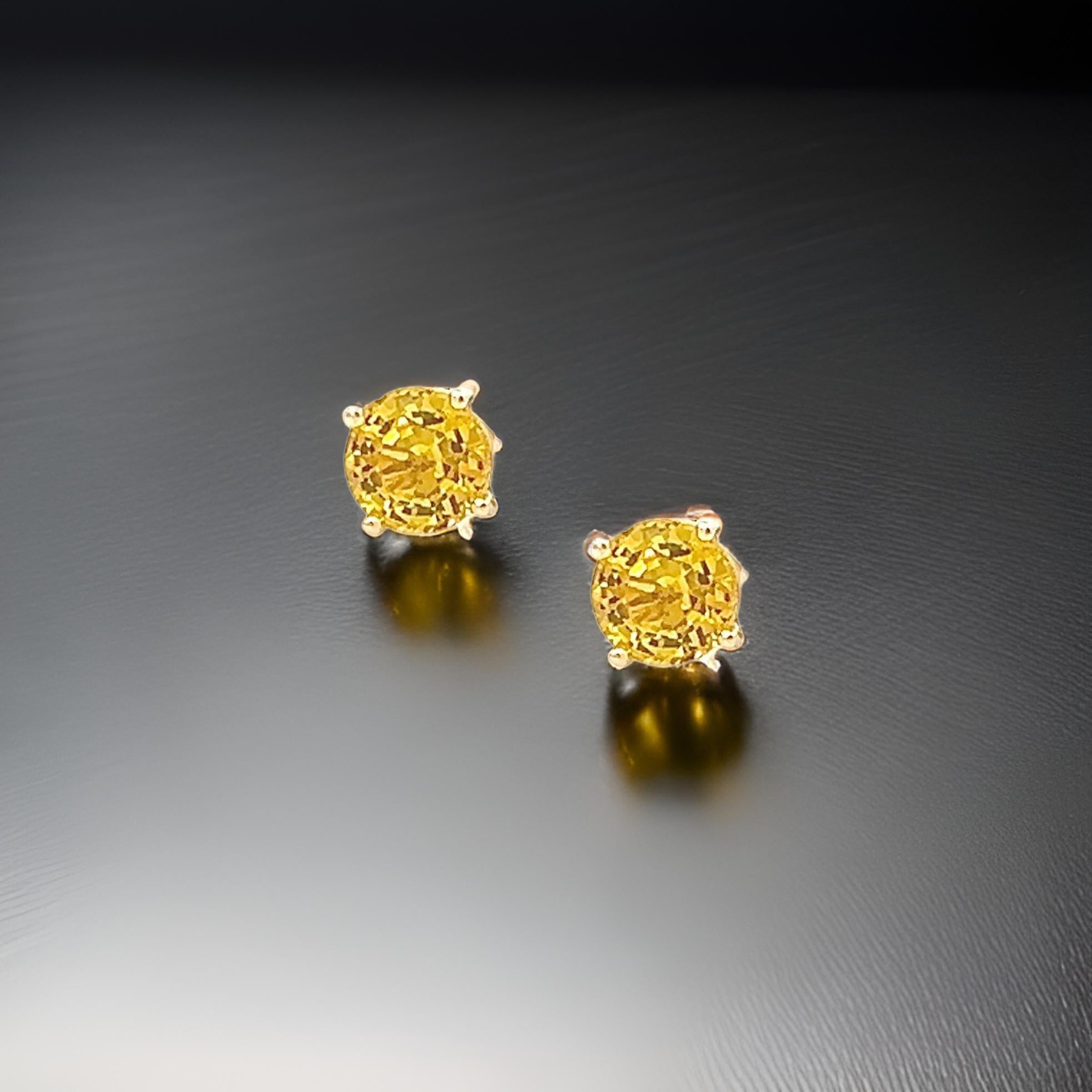 Natural Sapphire Stud Earrings 14k Yellow Gold 1.7 TCW Certified For Sale 5