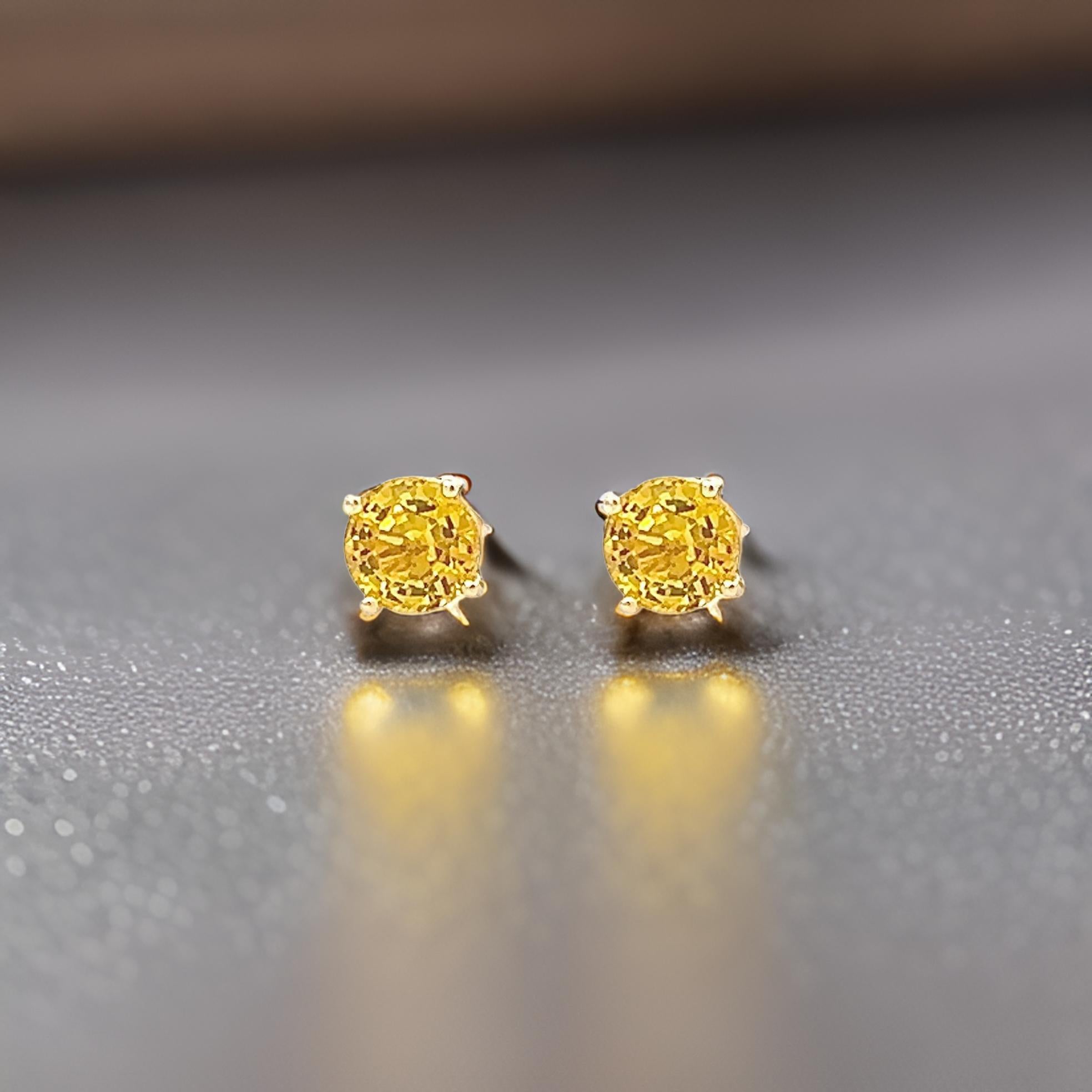 Natural Sapphire Stud Earrings 14k Yellow Gold 1.7 TCW Certified For Sale 6