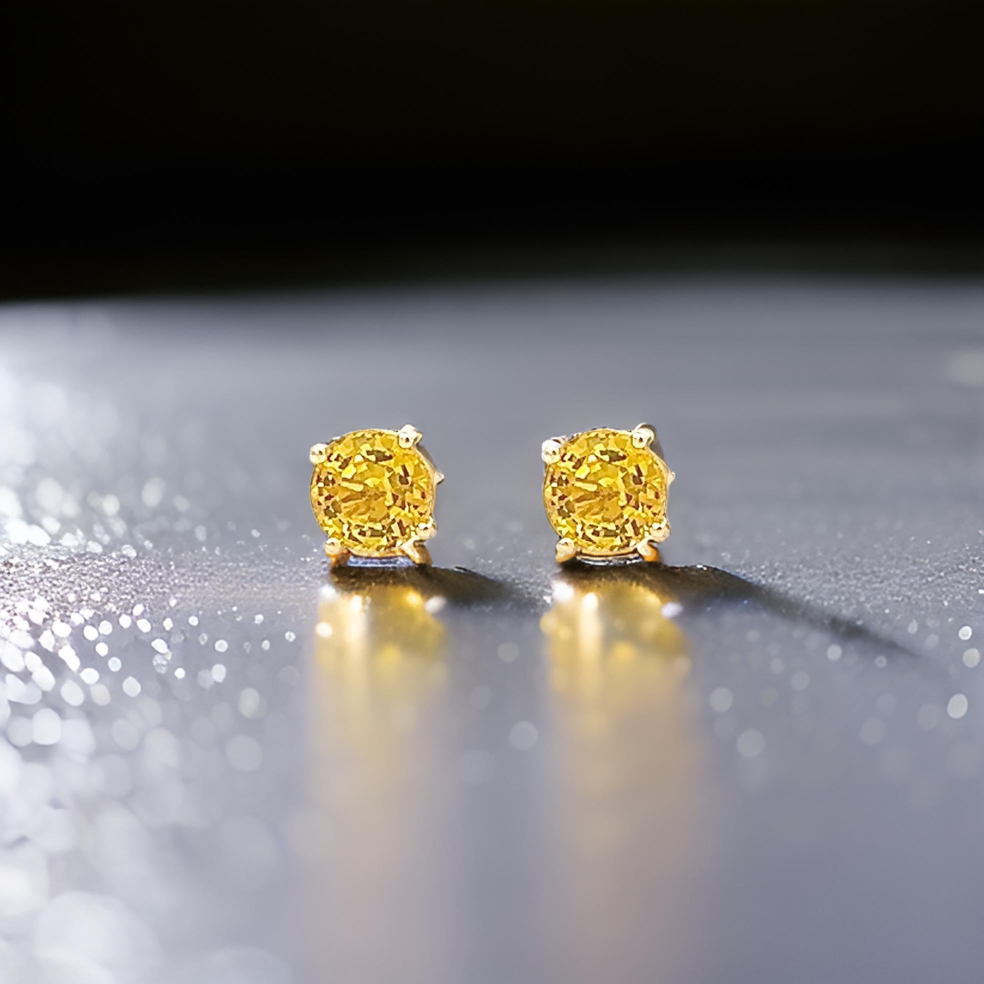 Natural Sapphire Stud Earrings 14k Yellow Gold 1.7 TCW Certified For Sale 1
