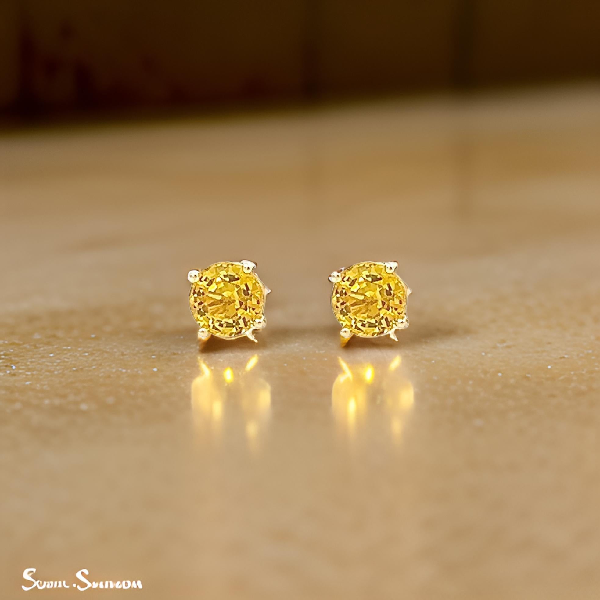Natural Sapphire Stud Earrings 14k Yellow Gold 1.7 TCW Certified For Sale 2