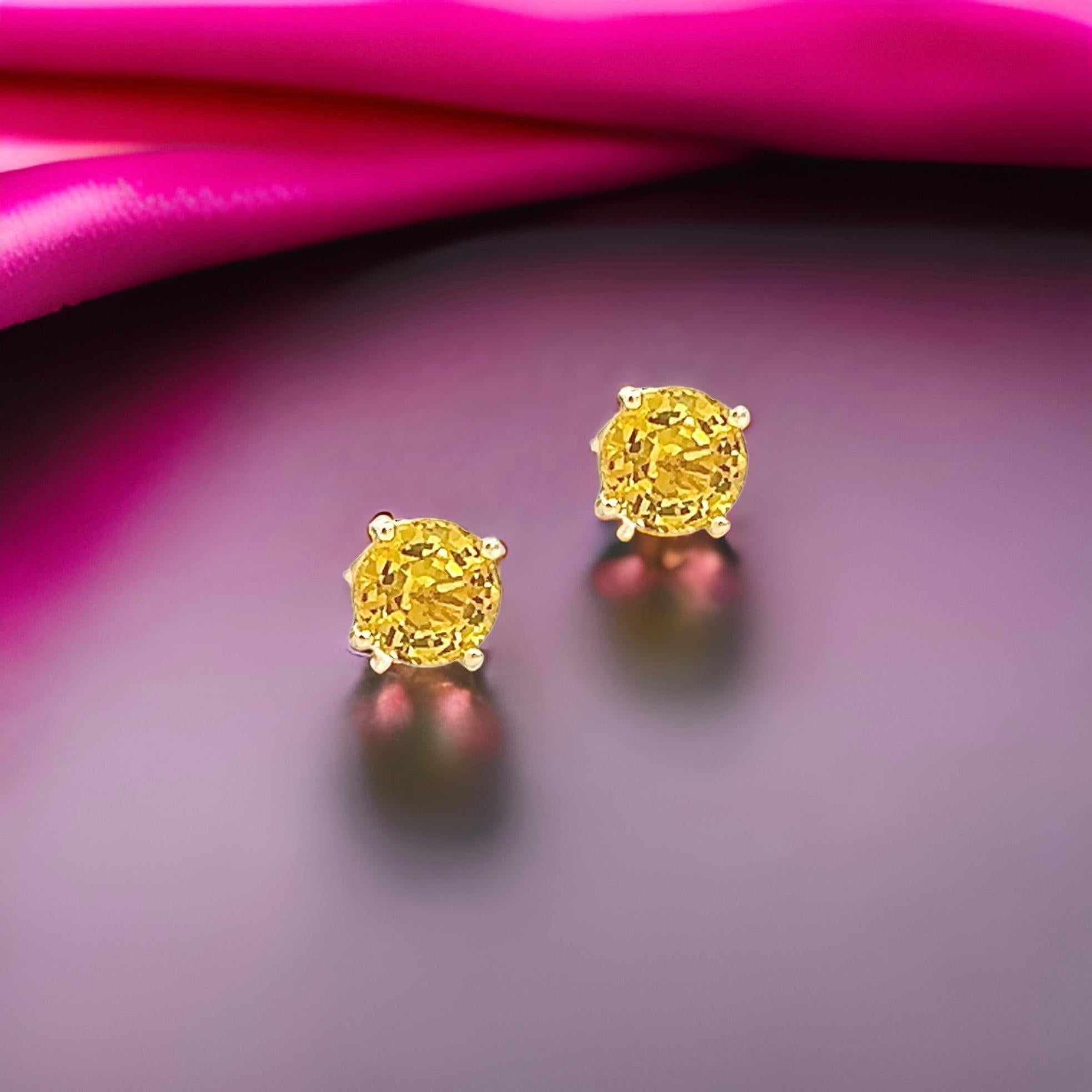 Natural Sapphire Stud Earrings 14k Yellow Gold 1.7 TCW Certified For Sale 3