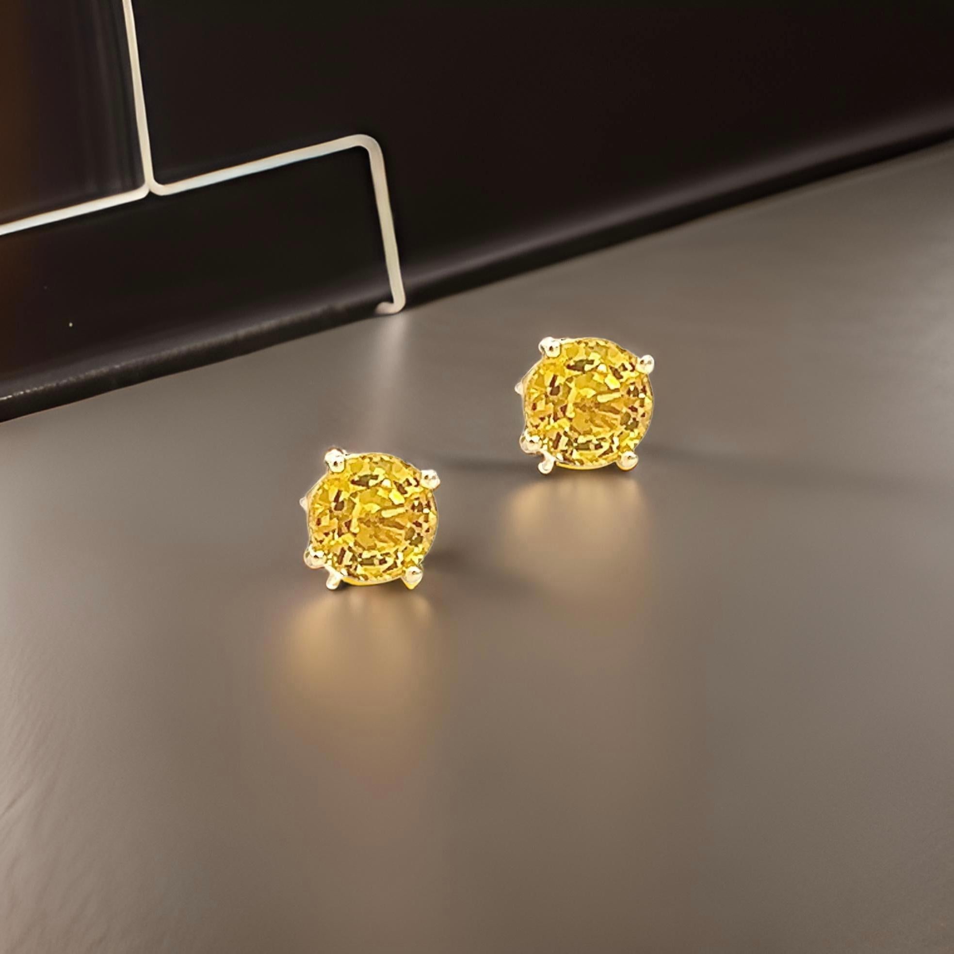 Natural Sapphire Stud Earrings 14k Yellow Gold 1.7 TCW Certified For Sale 4