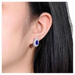 Natural Sapphire Stud Earrings in 18K White Gold