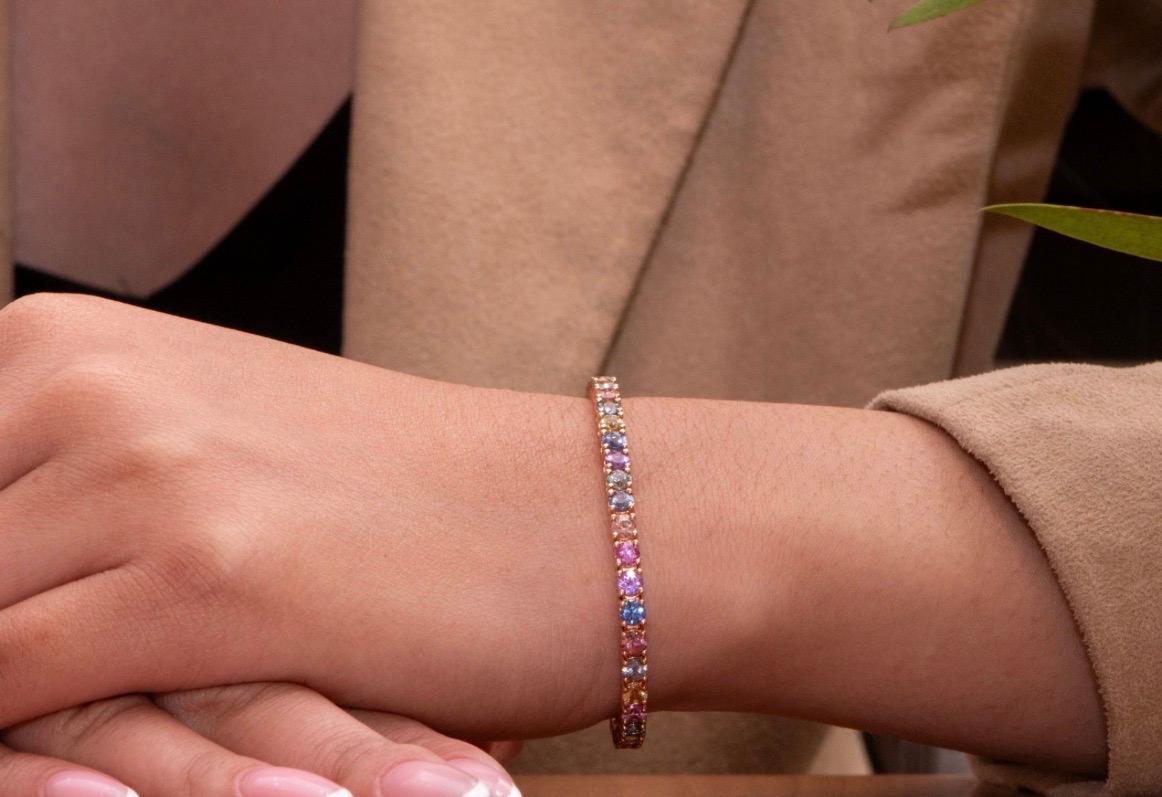Natural Burmese Sapphire Tennis Bracelet Gold For Sale 2