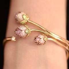 Natural Sapphire Tsavorite Diamonds 18 Karat Rose Gold "Lotus" Bracelet by D&A