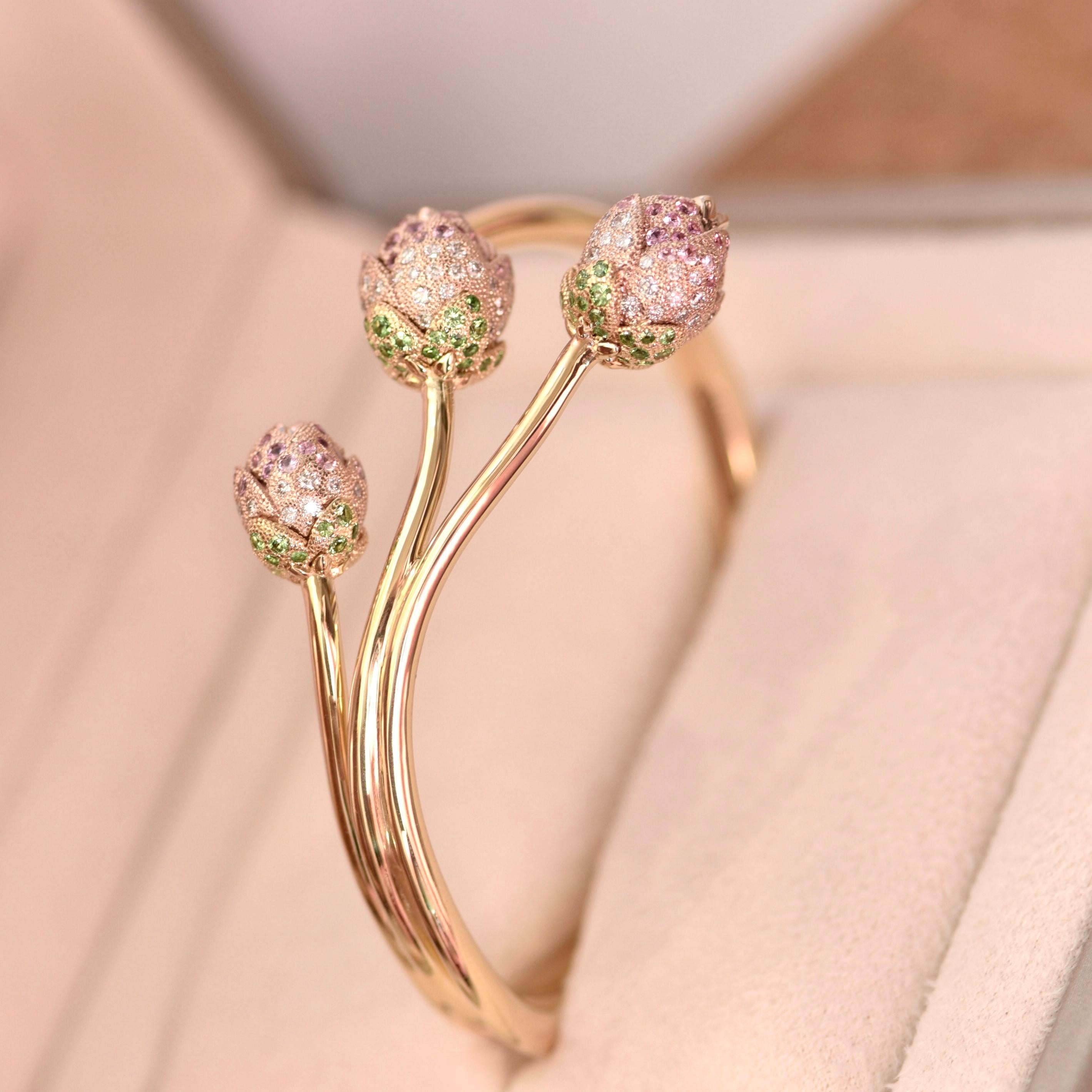 Contemporary Natural Sapphire Tsavorite Diamonds 18 Karat Rose Gold 