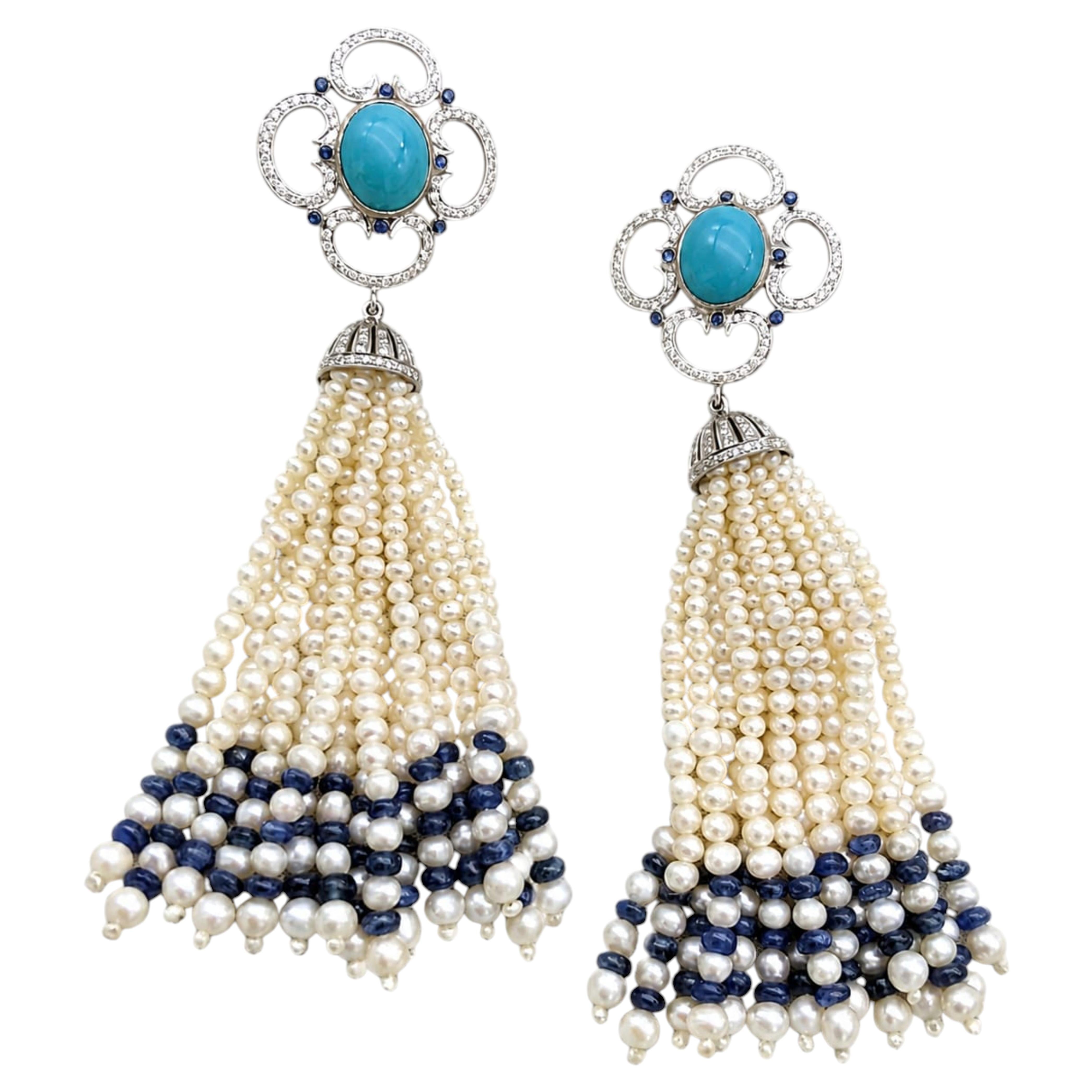 Designer-Ohrring aus 14-karätigem Gold mit einem Diamanten von 1,47 Karat, einem Saphir und einer Perle im Angebot