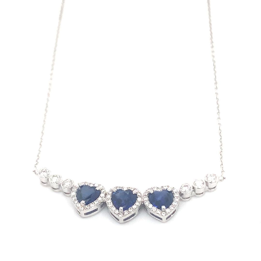 Heart Cut Natural sapphire with Diamond 18 Kt white gold necklace For Sale