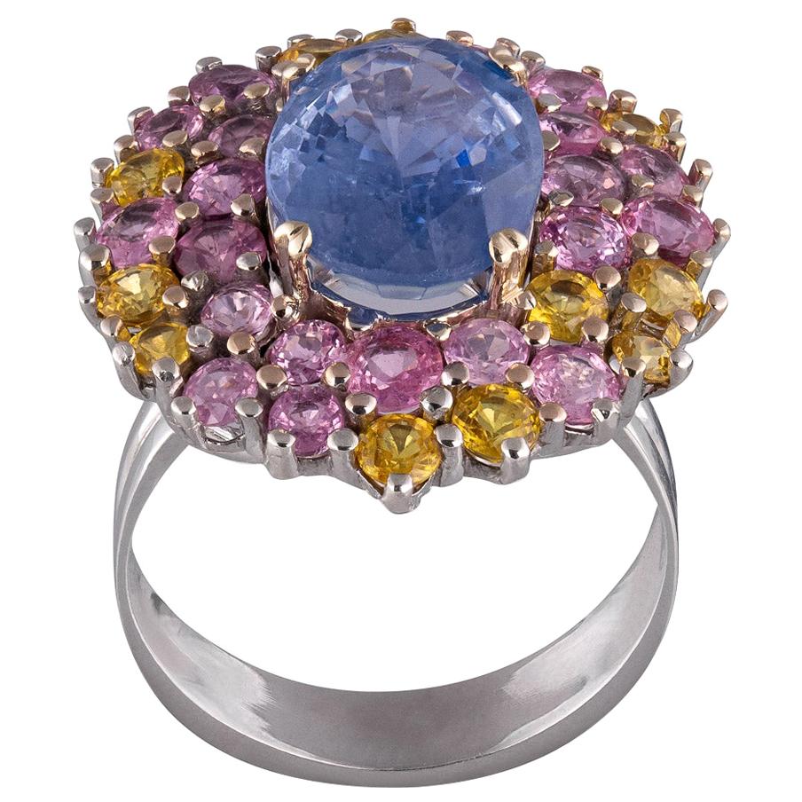 Natural Sapphires 14.6 Carat 18 Karat Gold Ring For Sale
