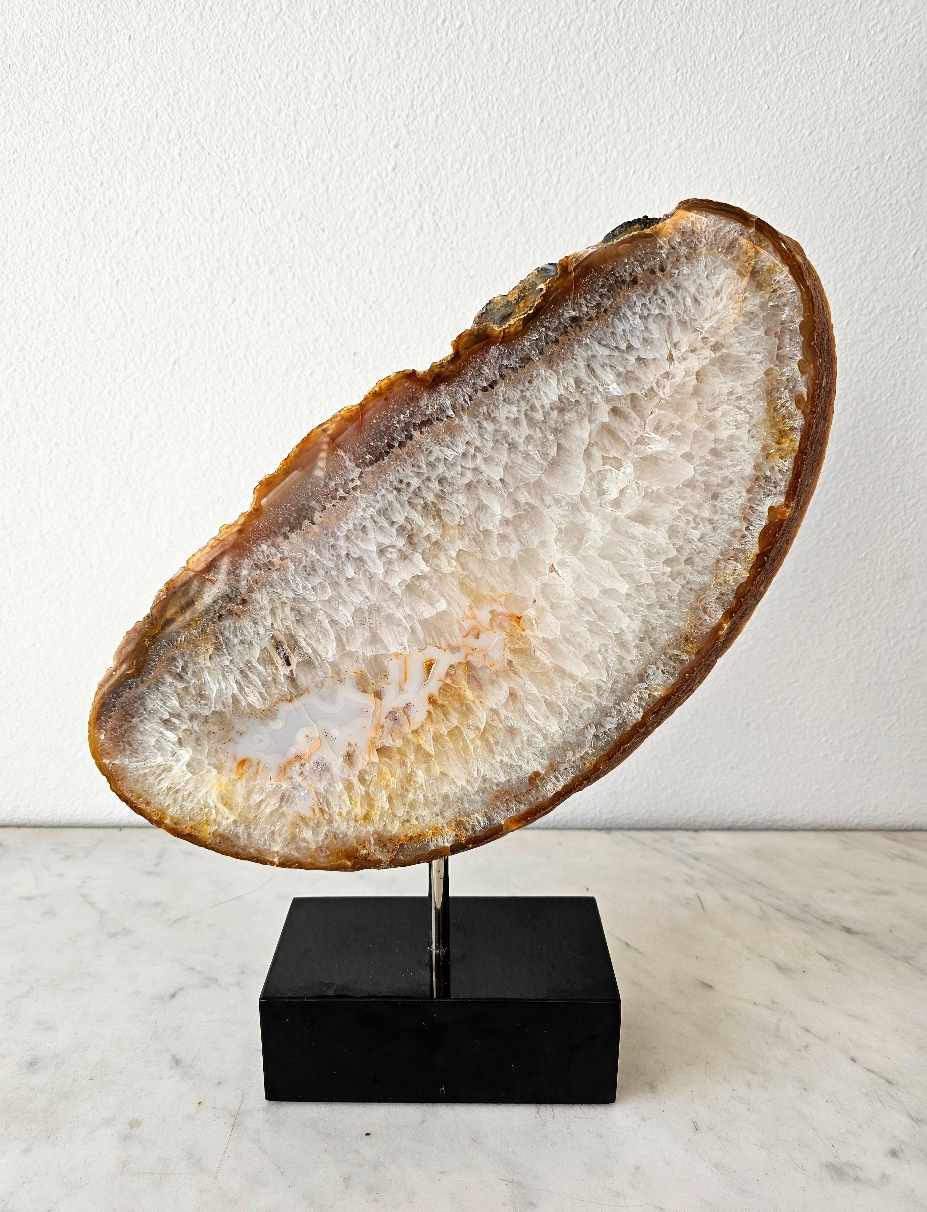 agate slice on stand