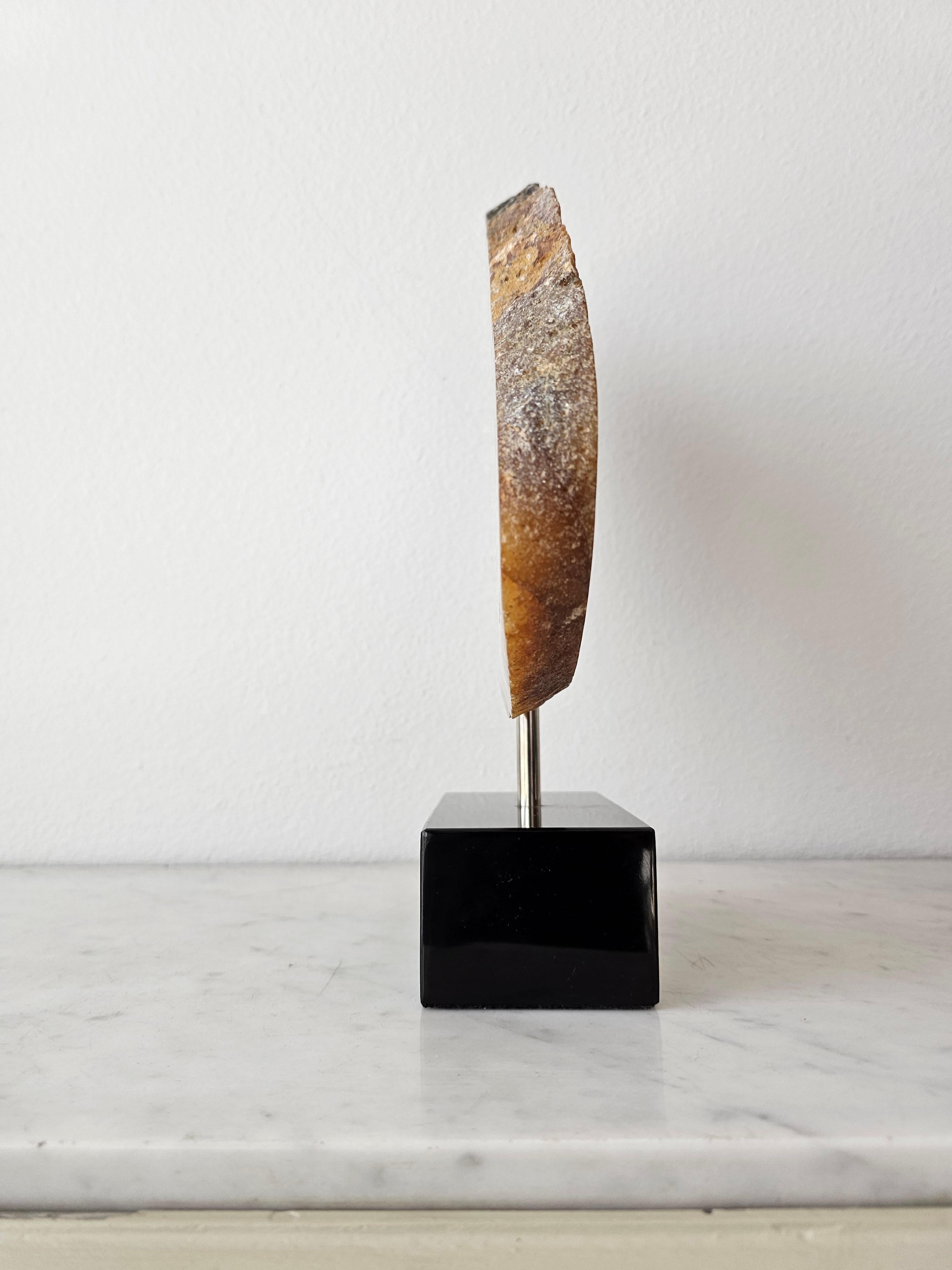 Natural Sculptural Geological Agate Slice Specimen On Marble Stand For Sale 3
