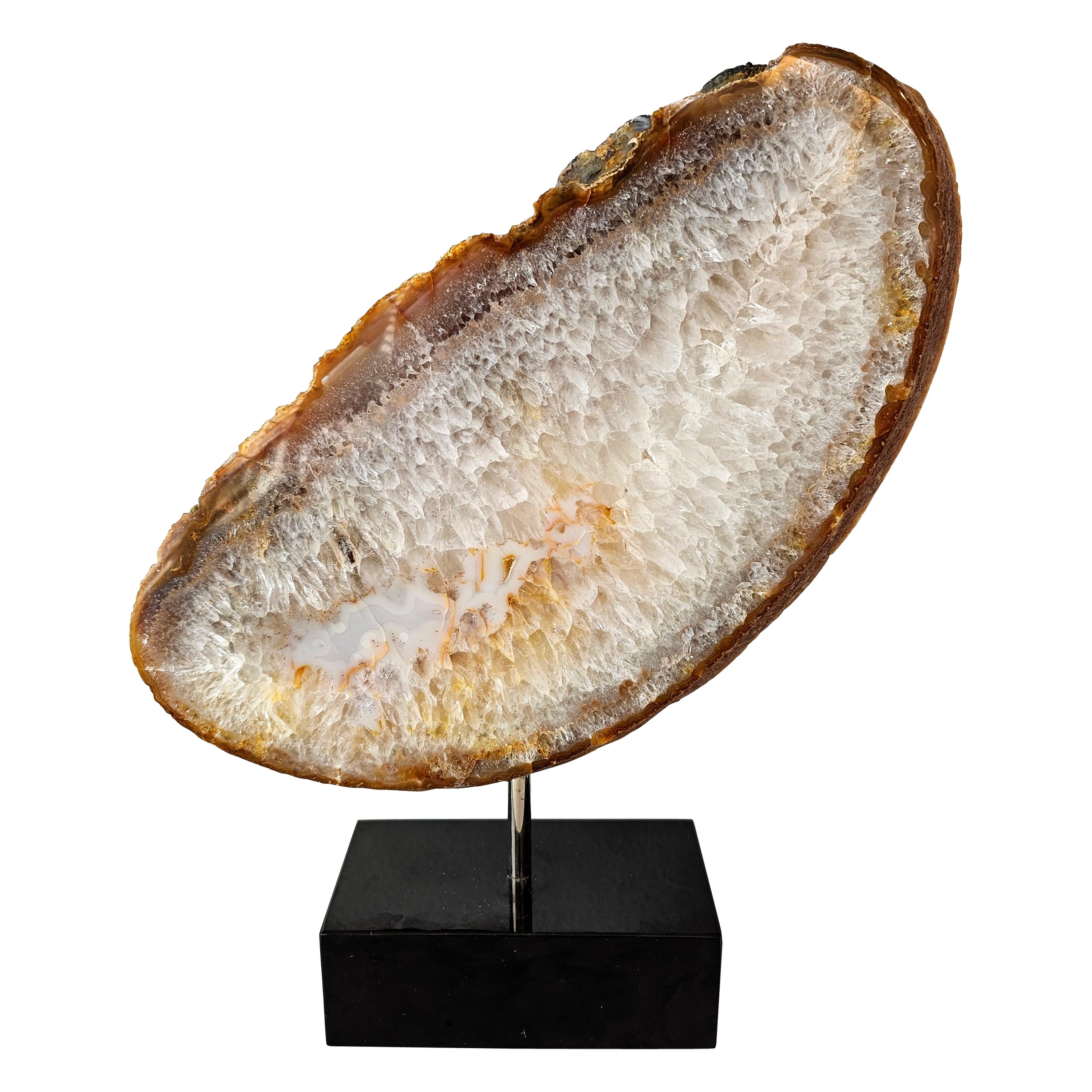 Natural Sculptural Geological Agate Slice Specimen On Marble Stand