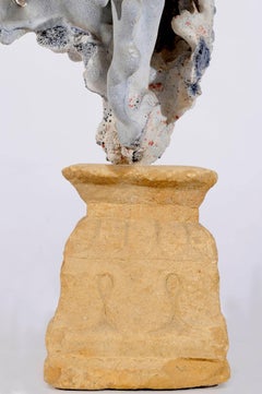 Natural Sculpture: Blue Coral  Madrepora and Shells on a Stone Capitel