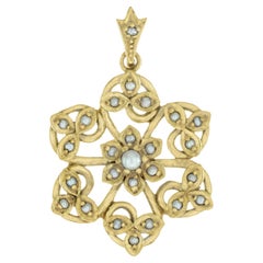 Natural Seed Pearl Vintage Style Bloom Pendant in Solid 9K Yellow Gold 