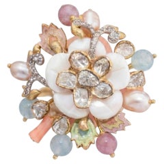 Natural Semi Precious & Diamond Ring in 14K Gold, India, 29.31ct