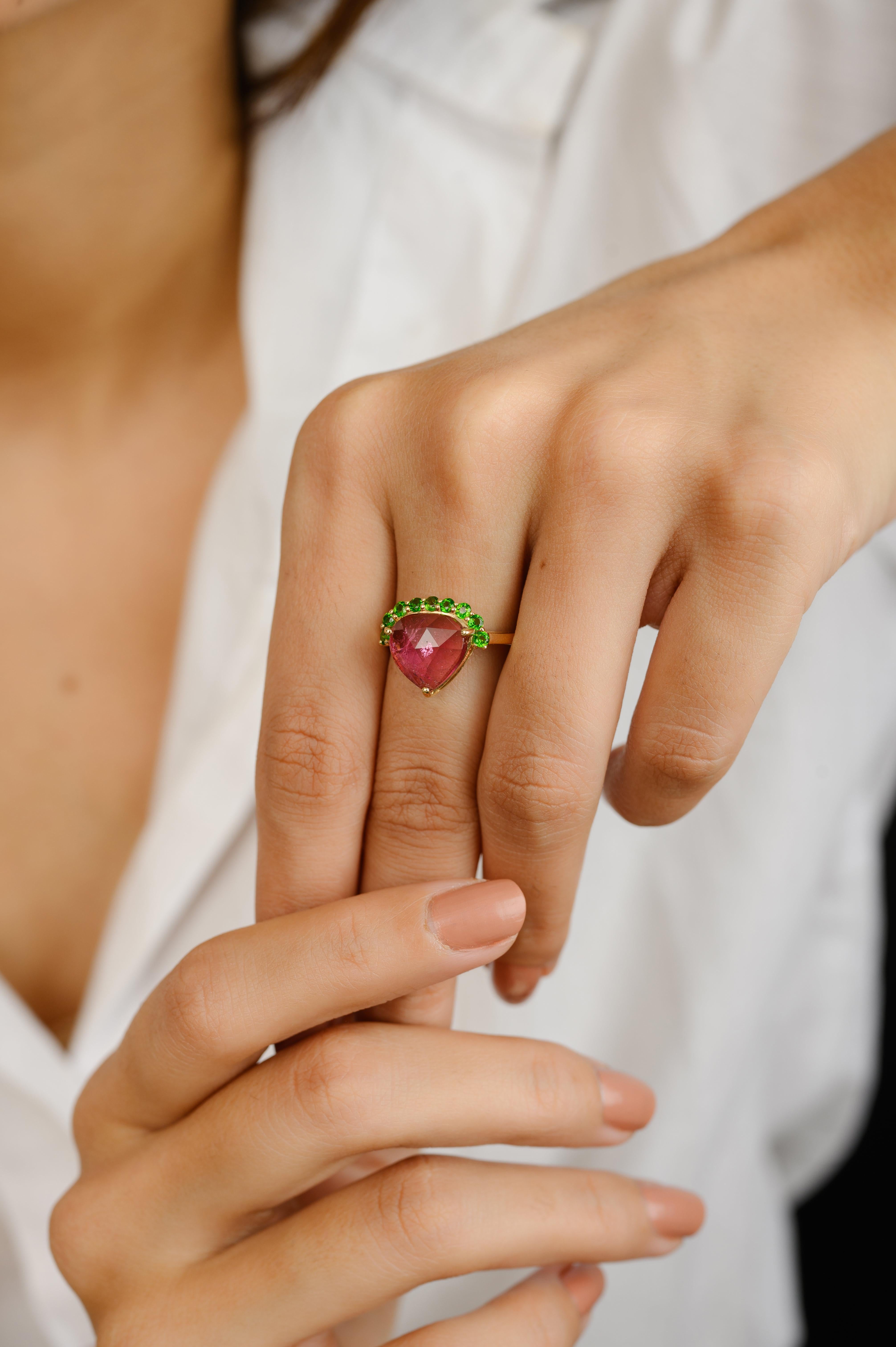 For Sale:  Natural Semi Precious Multi Gemstone Wedding Ring in 14k Solid Yellow Gold 2