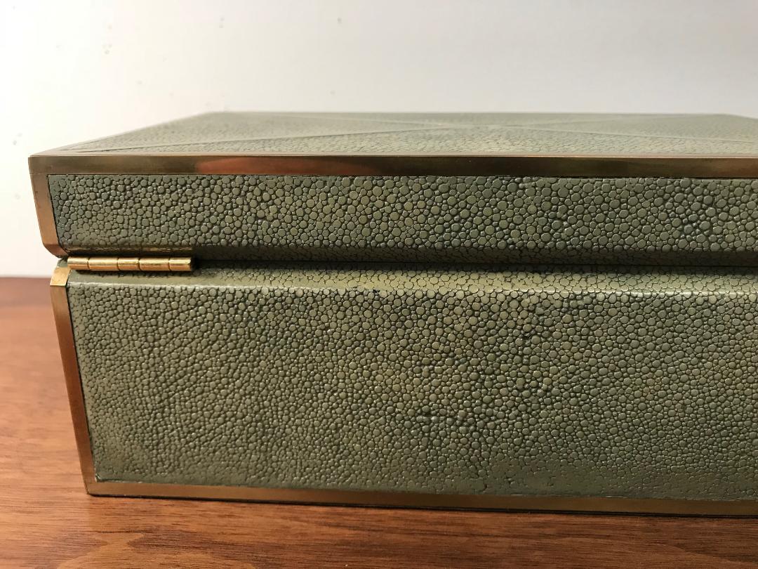 Contemporary Natural Shagreen Box with Brass Inlay For Sale