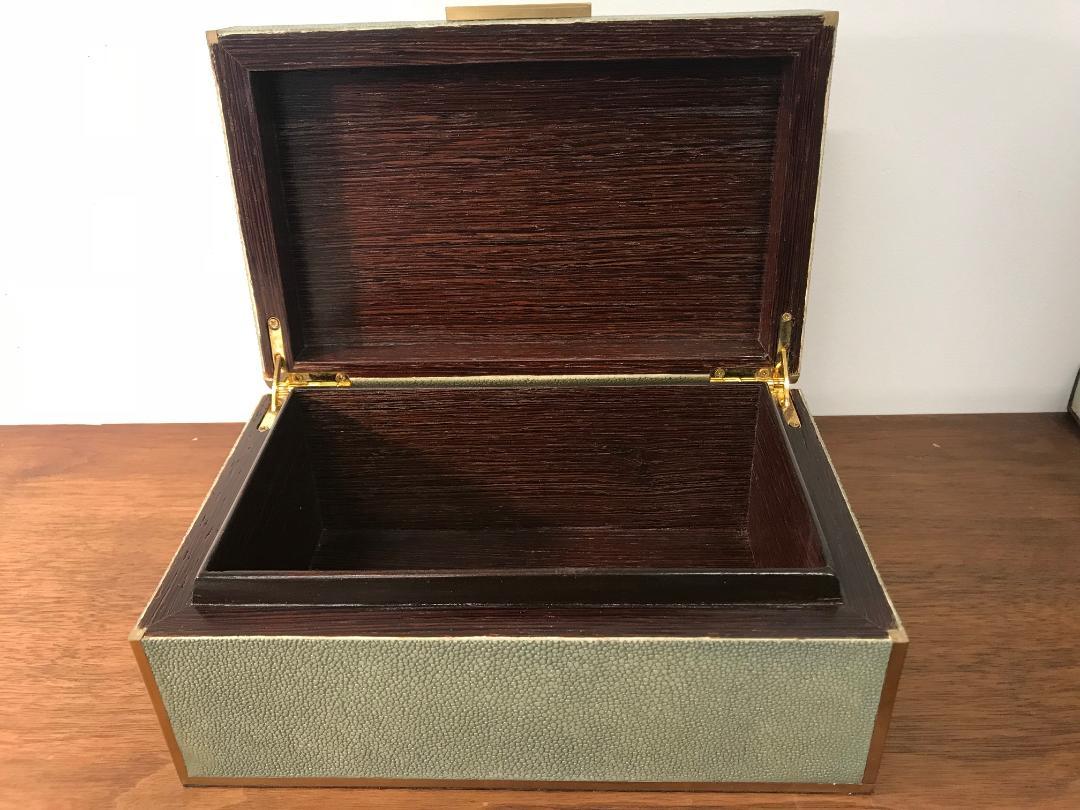 Natural Shagreen Box with Brass Inlay For Sale 2