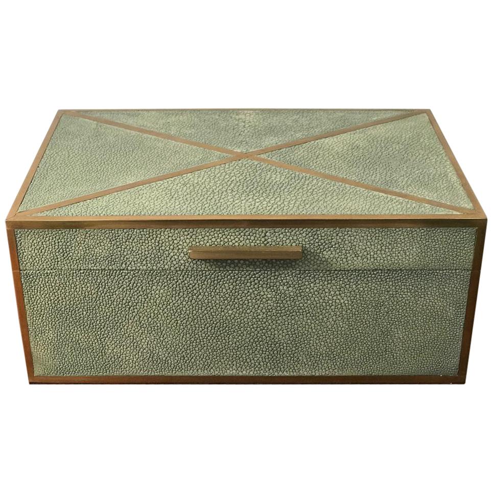 Natural Shagreen Box with Brass Inlay For Sale
