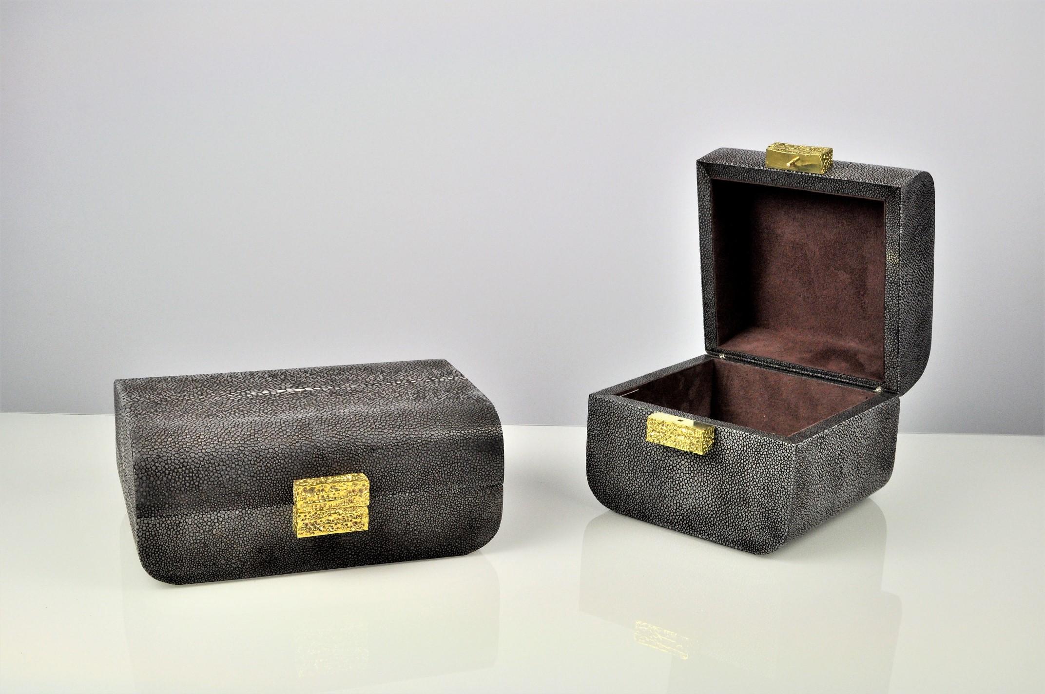 Contemporary Shagreen Box with Cast Brass Handle by Ginger Brown