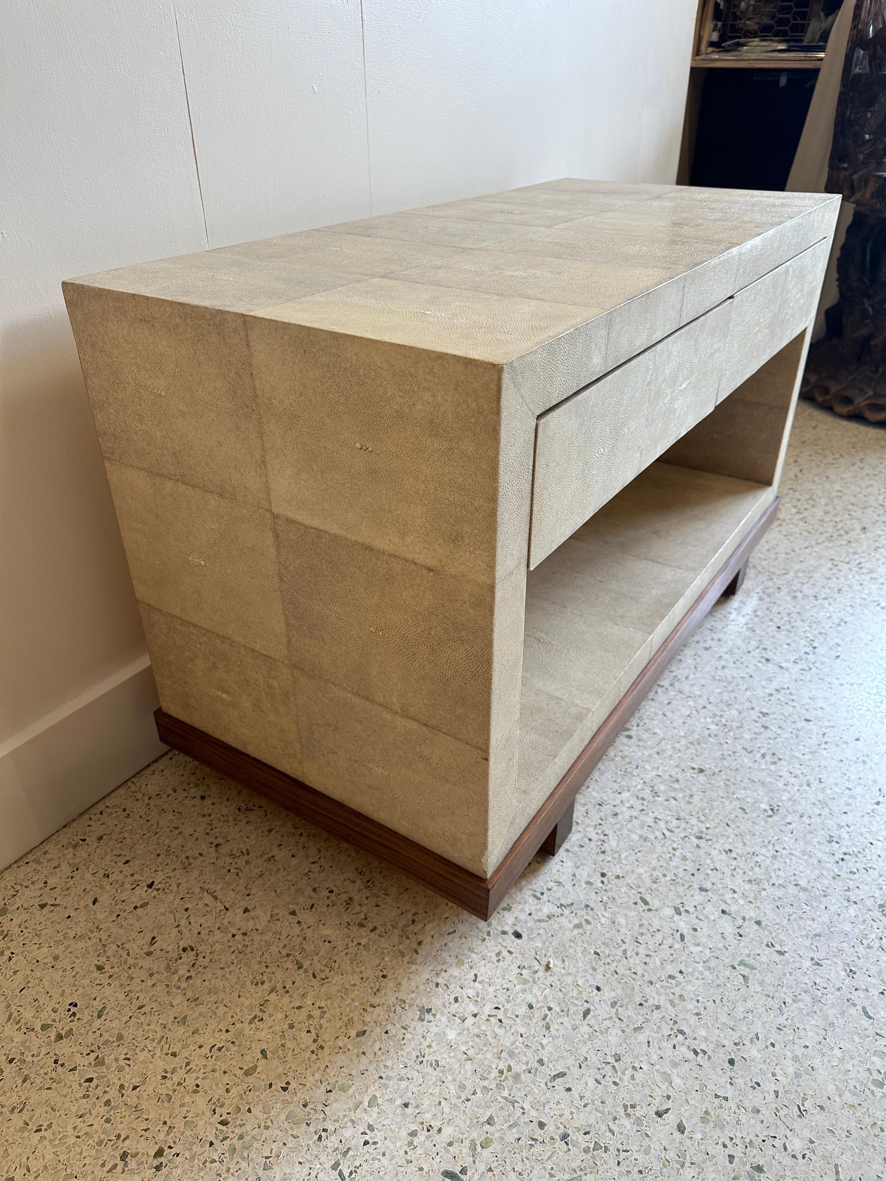 Natural Shagreen Clad Vintage Low Console Cabinet by R & Y Augousti In Good Condition In East Hampton, NY