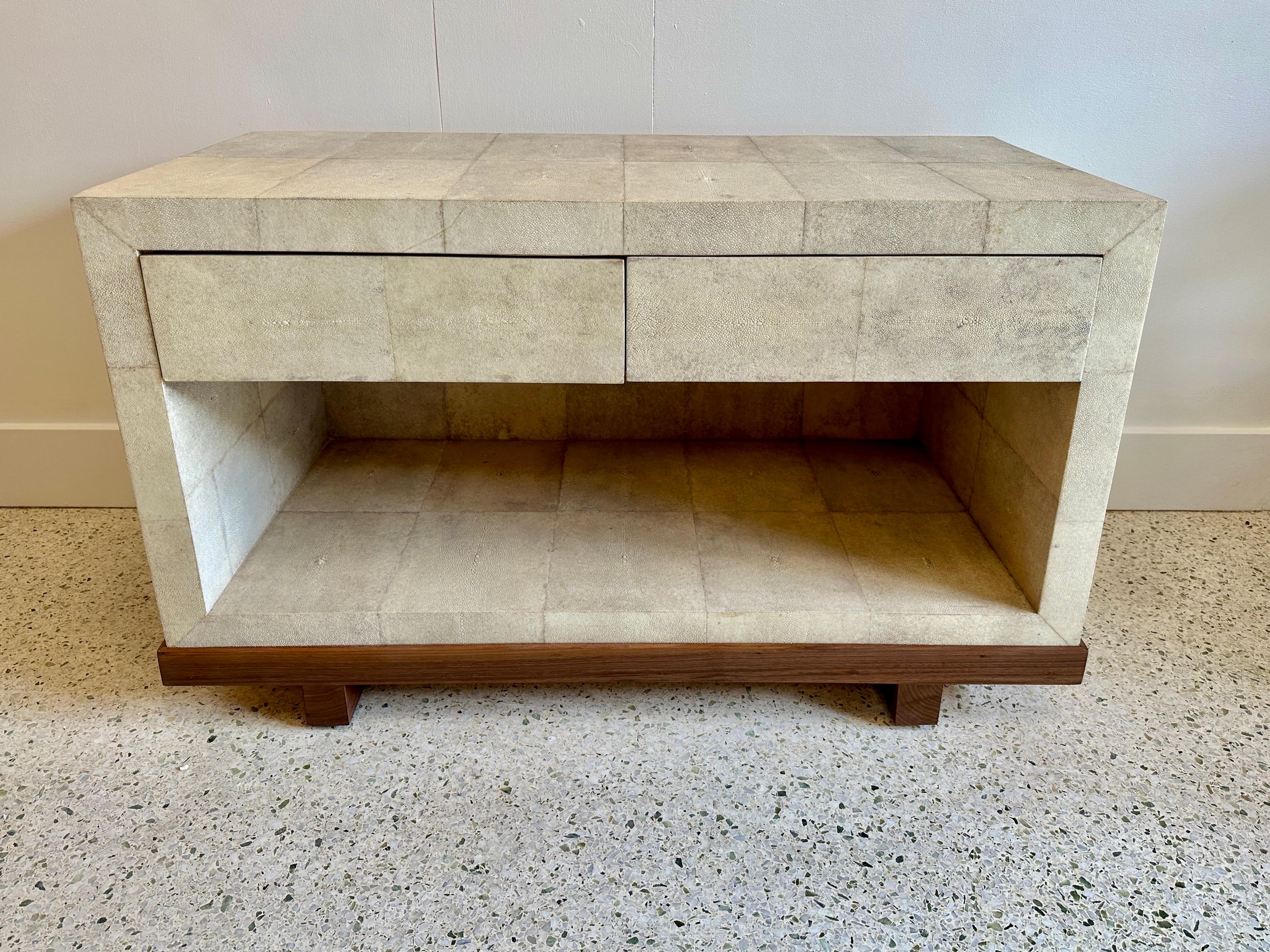 Natural Shagreen Clad Vintage Low Console Cabinet by R & Y Augousti 1