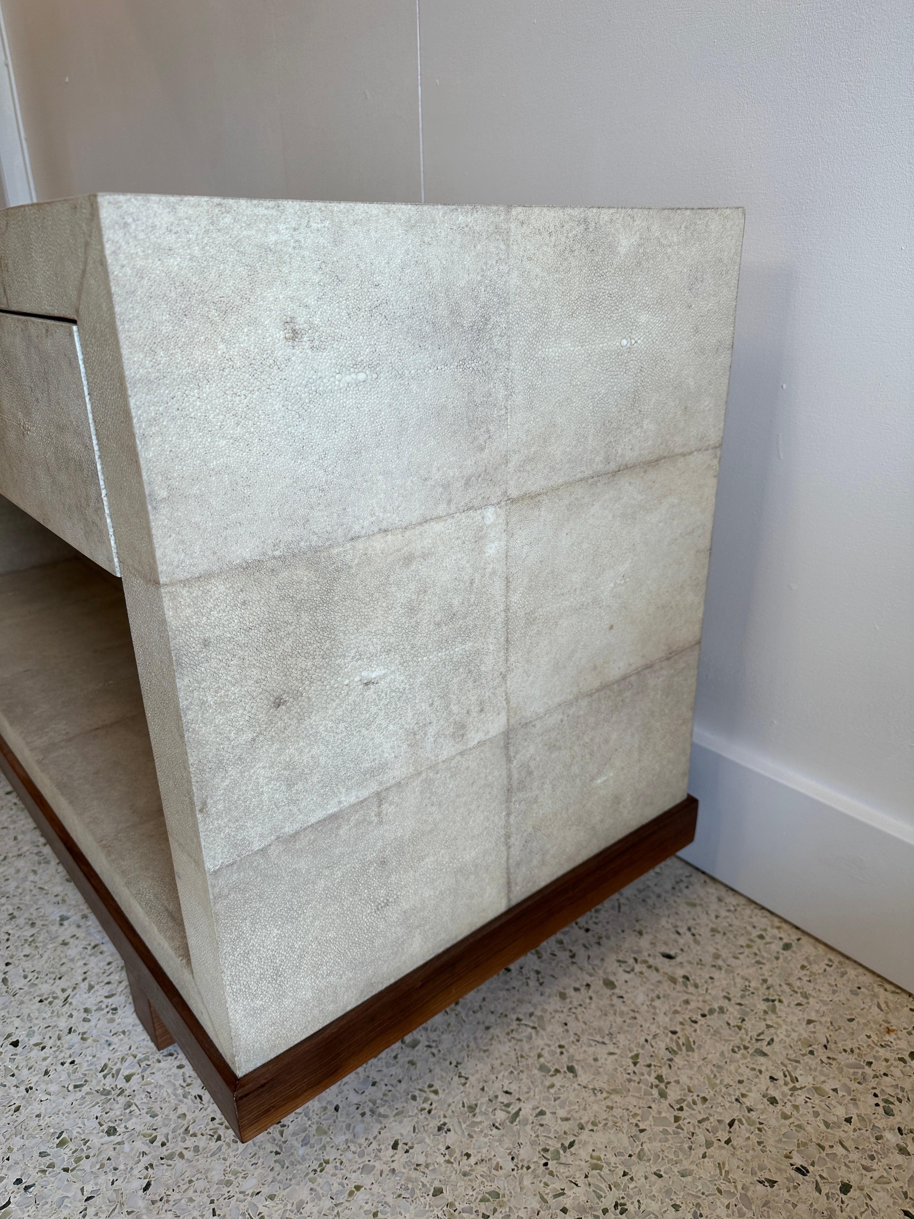 Natural Shagreen Clad Vintage Low Console Cabinet by R & Y Augousti For Sale 2