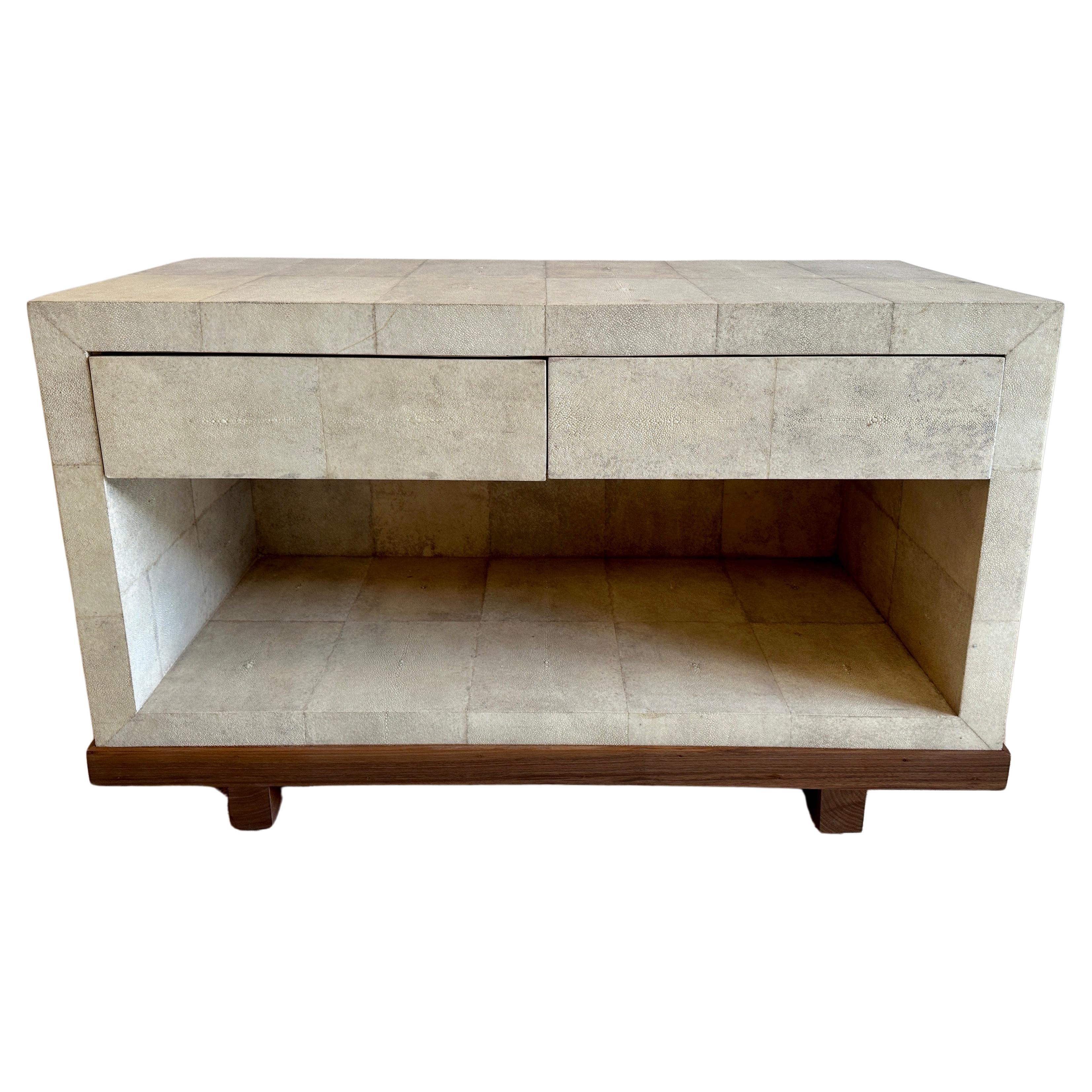 Natural Shagreen Clad Vintage Low Console Cabinet by R & Y Augousti For Sale