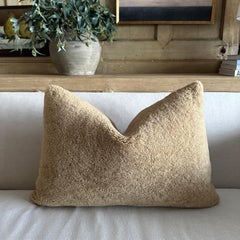 Natural Shearling Lumbar Pillow in Cappuccino with Brass Zipper with Insert