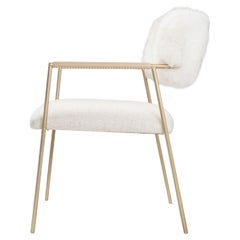 Natural Sheepskin Backrest, Golden Legs, Apollo Dining Chair with Armrest