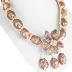 Natural Shell Brown Flower Pendant 925 Sterling Silver Silver Handmade Necklace