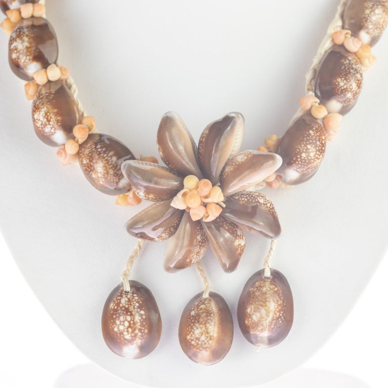 Natural Shell Brown Flower Pendant 925 Sterling Silver Silver Handmade Necklace In New Condition For Sale In Milano, IT
