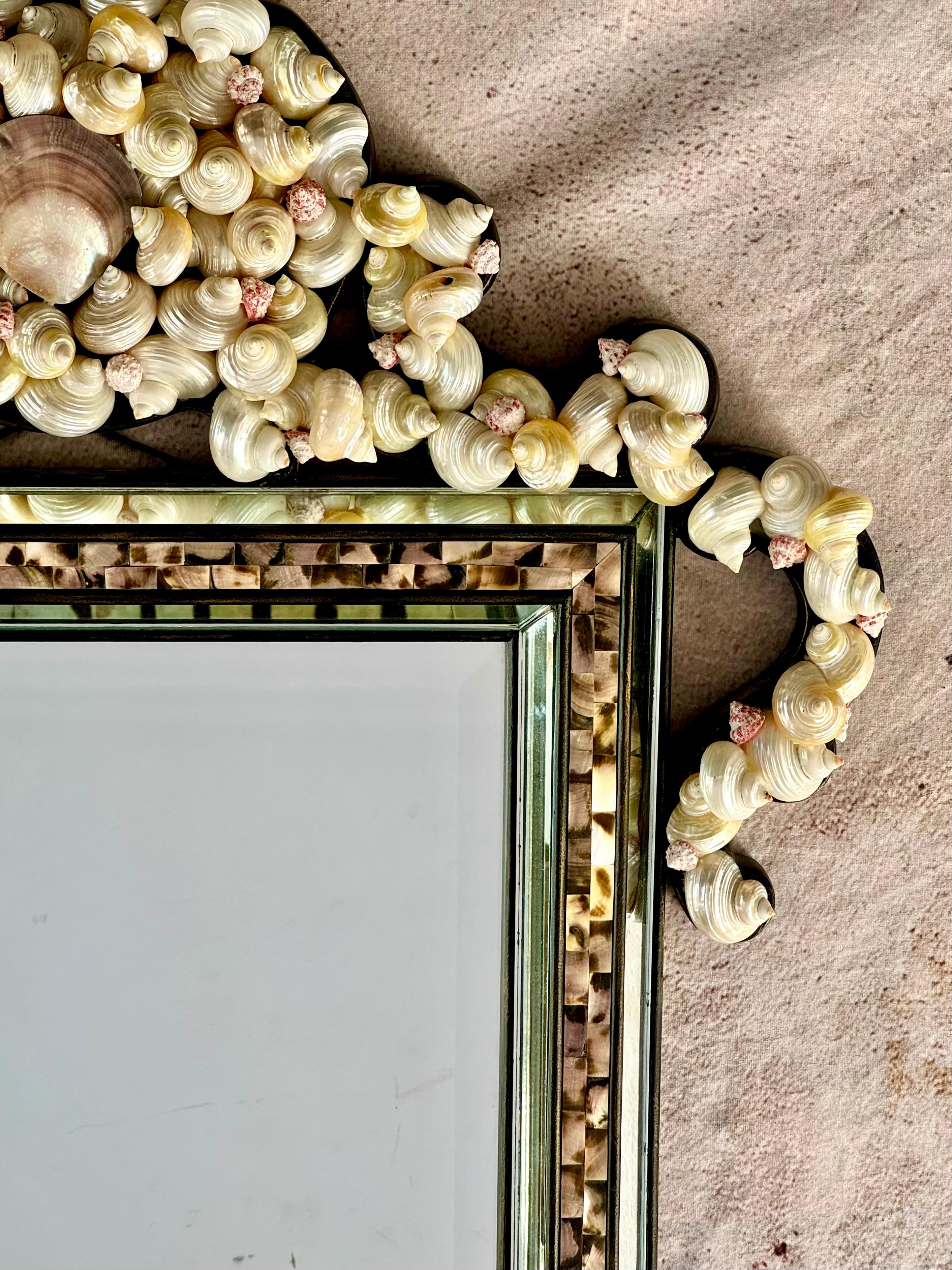 Natural Shell Framed Rectangular Mirror In Good Condition For Sale In Bradenton, FL