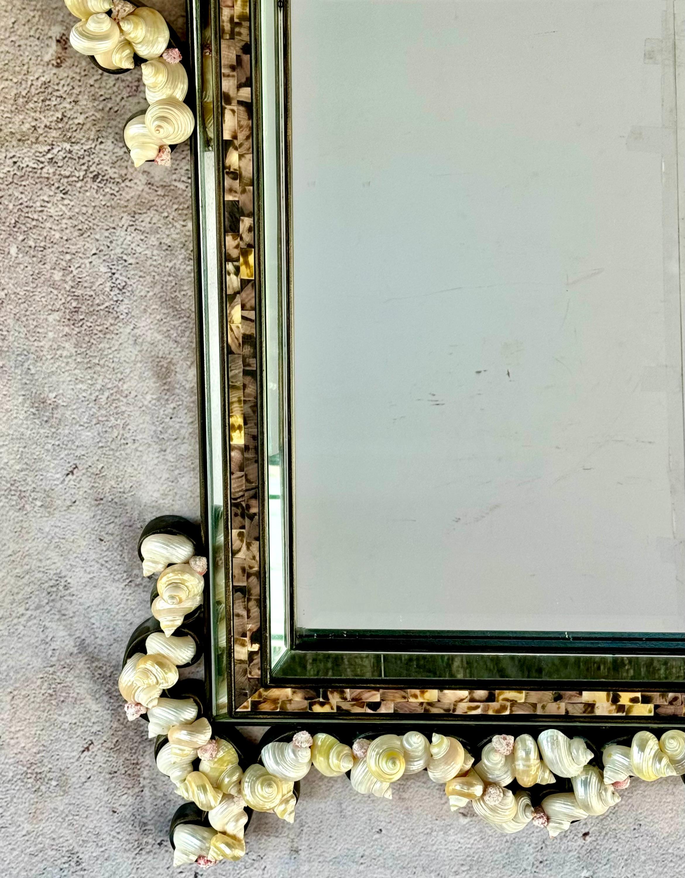 20th Century Natural Shell Framed Rectangular Mirror For Sale