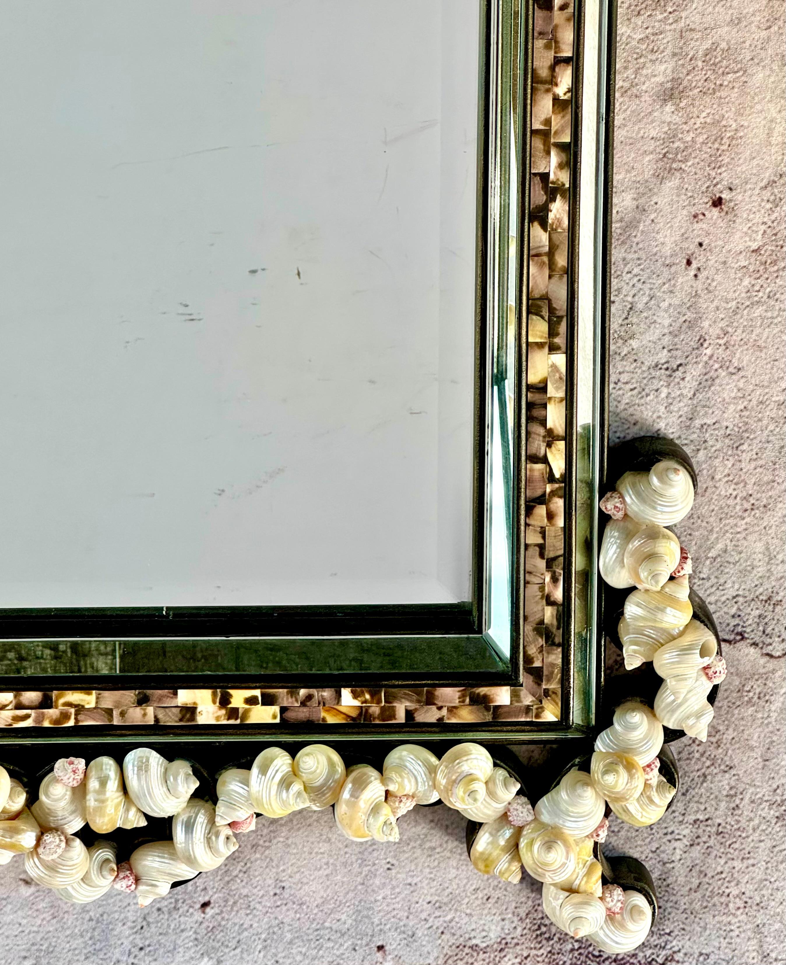 Natural Shell Framed Rectangular Mirror For Sale 1