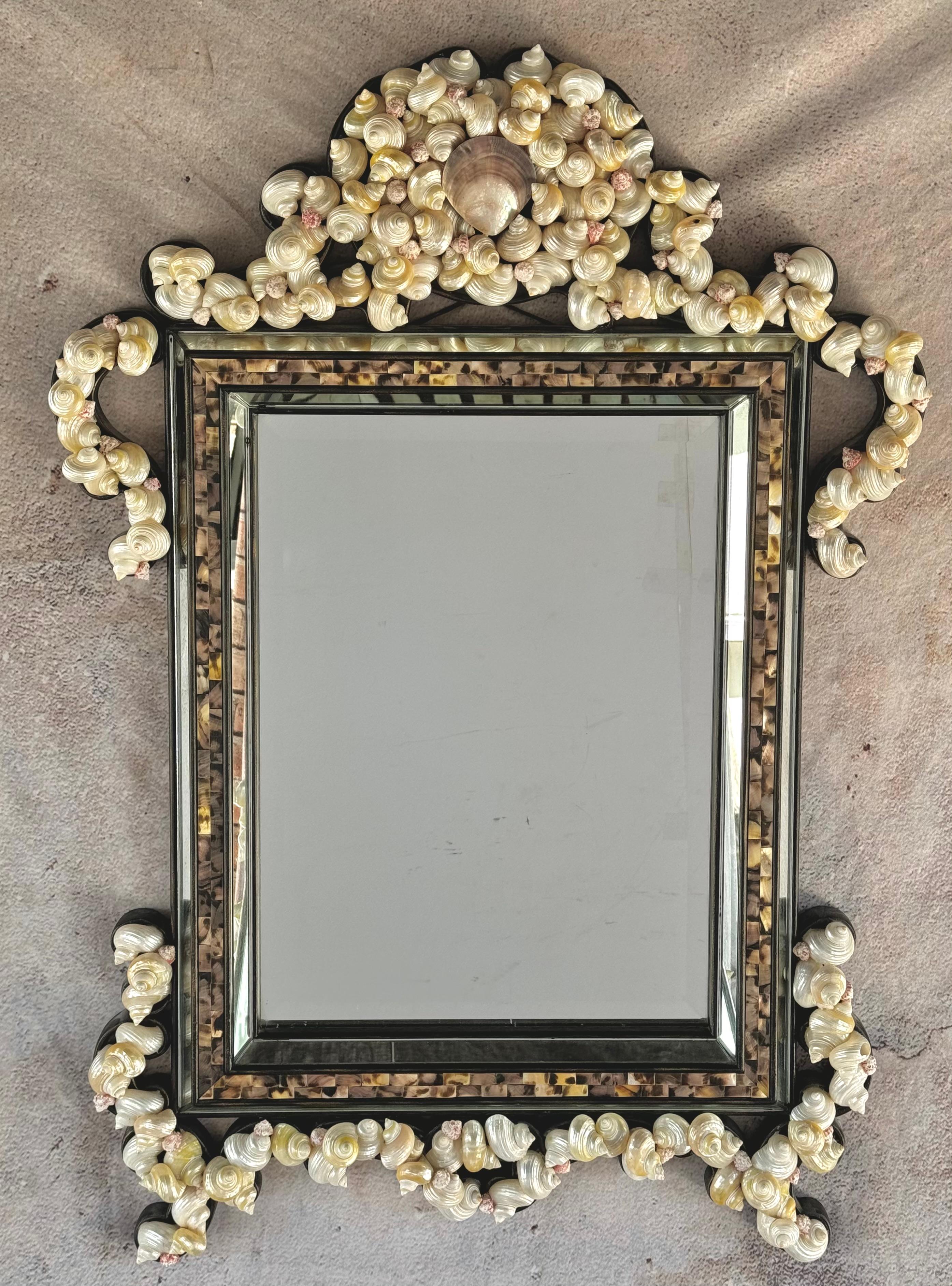 Natural Shell Framed Rectangular Mirror For Sale 3