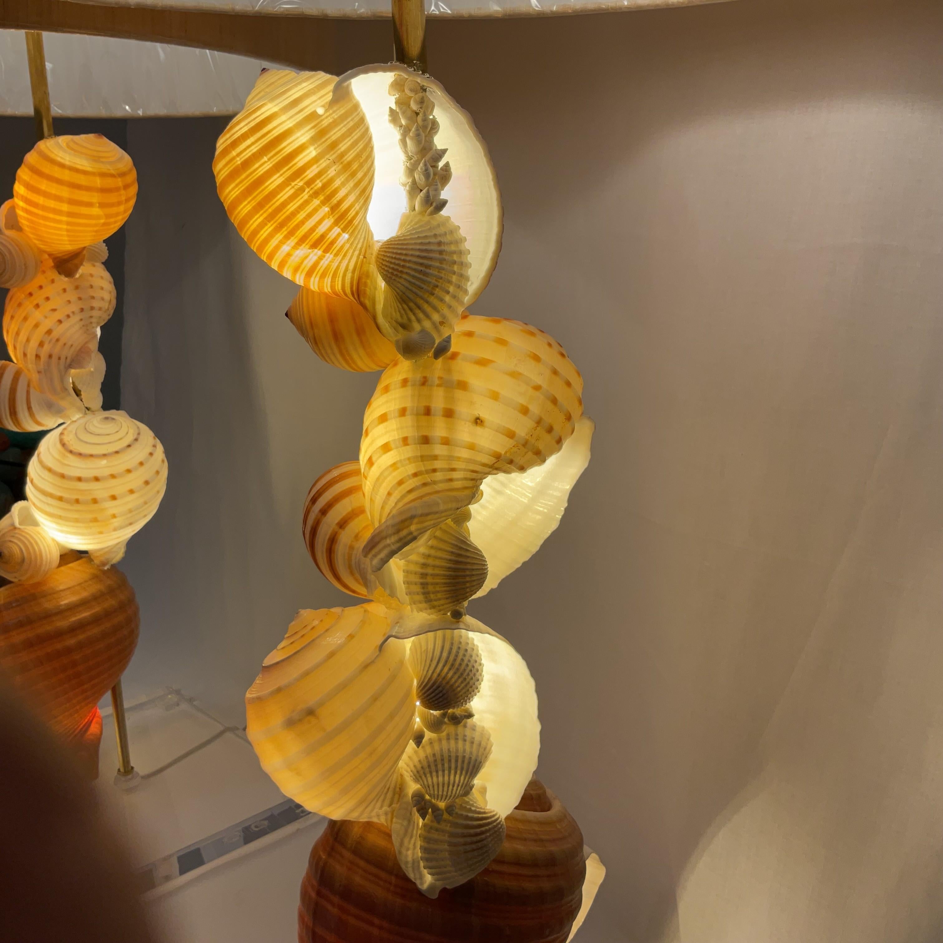 Lámparas de concha natural sobre bases de lucite con pantallas y remates en venta 5