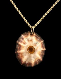 Natural Shell Pendant with Citrine, Diamonds & 14k Gold