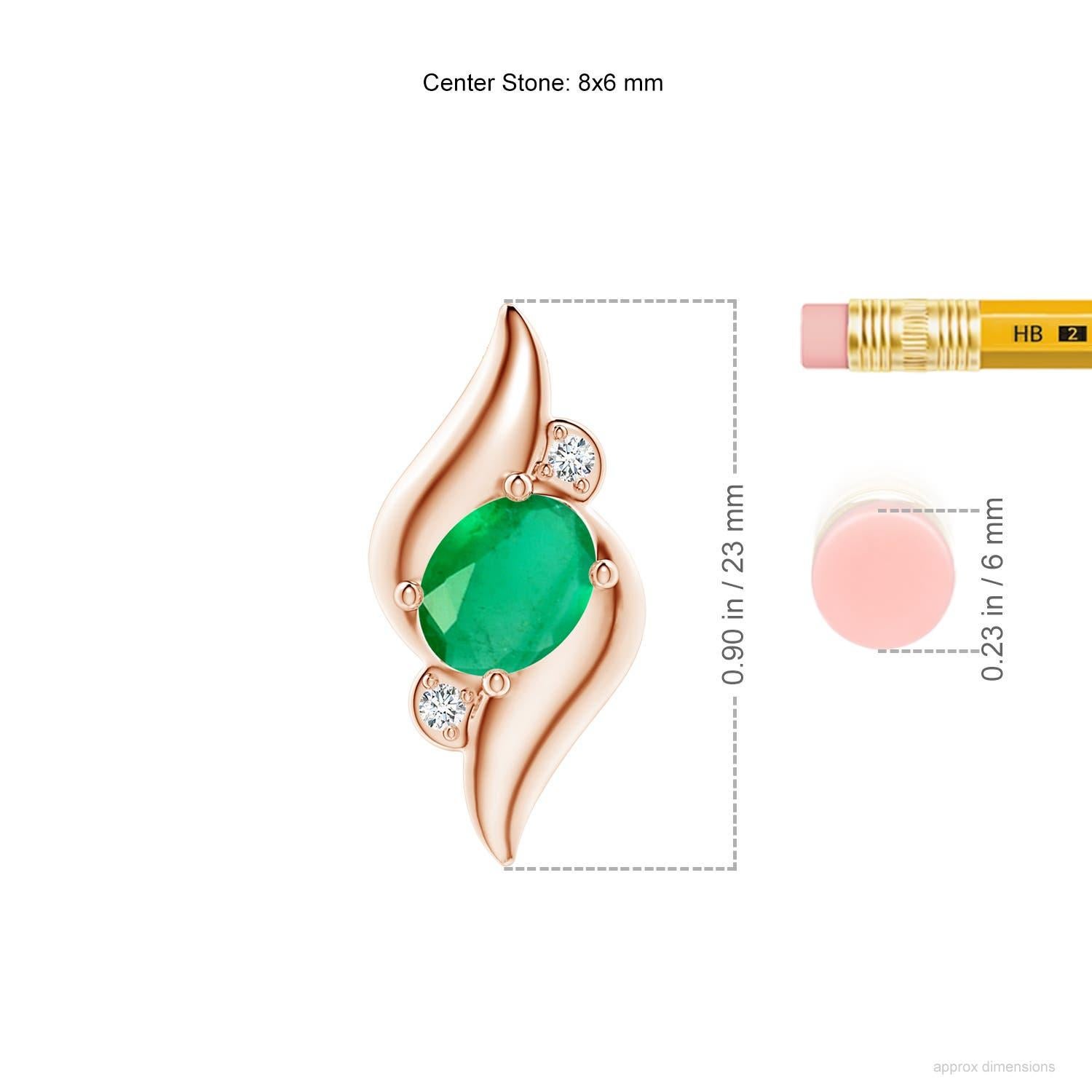 Taglio ovale Ciondolo con smeraldo ovale da 1,1 carati e diamante in stile conchiglia naturale in oro rosa 14 carati in vendita