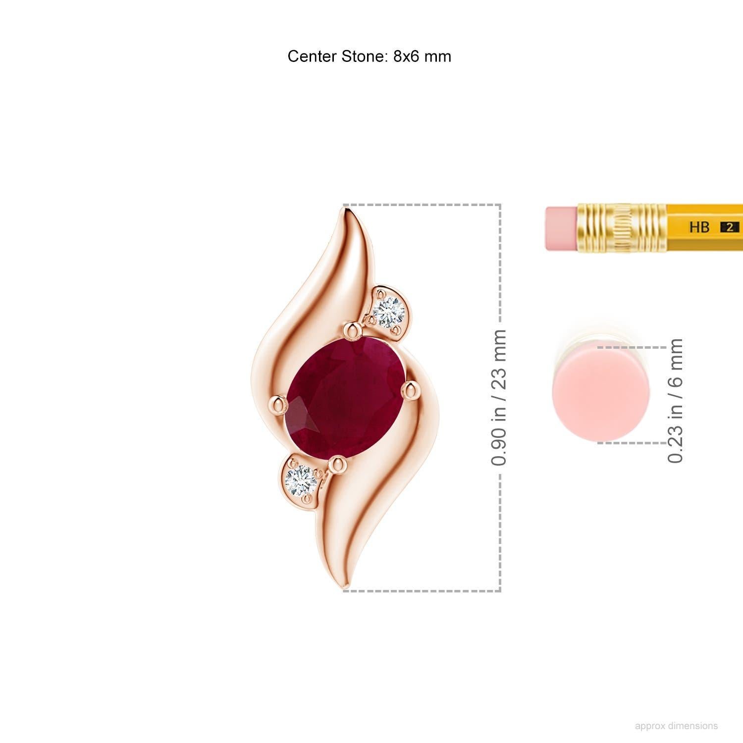 Colgante de oro rosa de 14 quilates estilo concha natural ovalado de 1,25 ct de rubí y diamante Moderno en venta