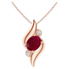 Natural Shell Style Oval 1.25 ct Ruby and Diamond Pendant in 18K Rose Gold