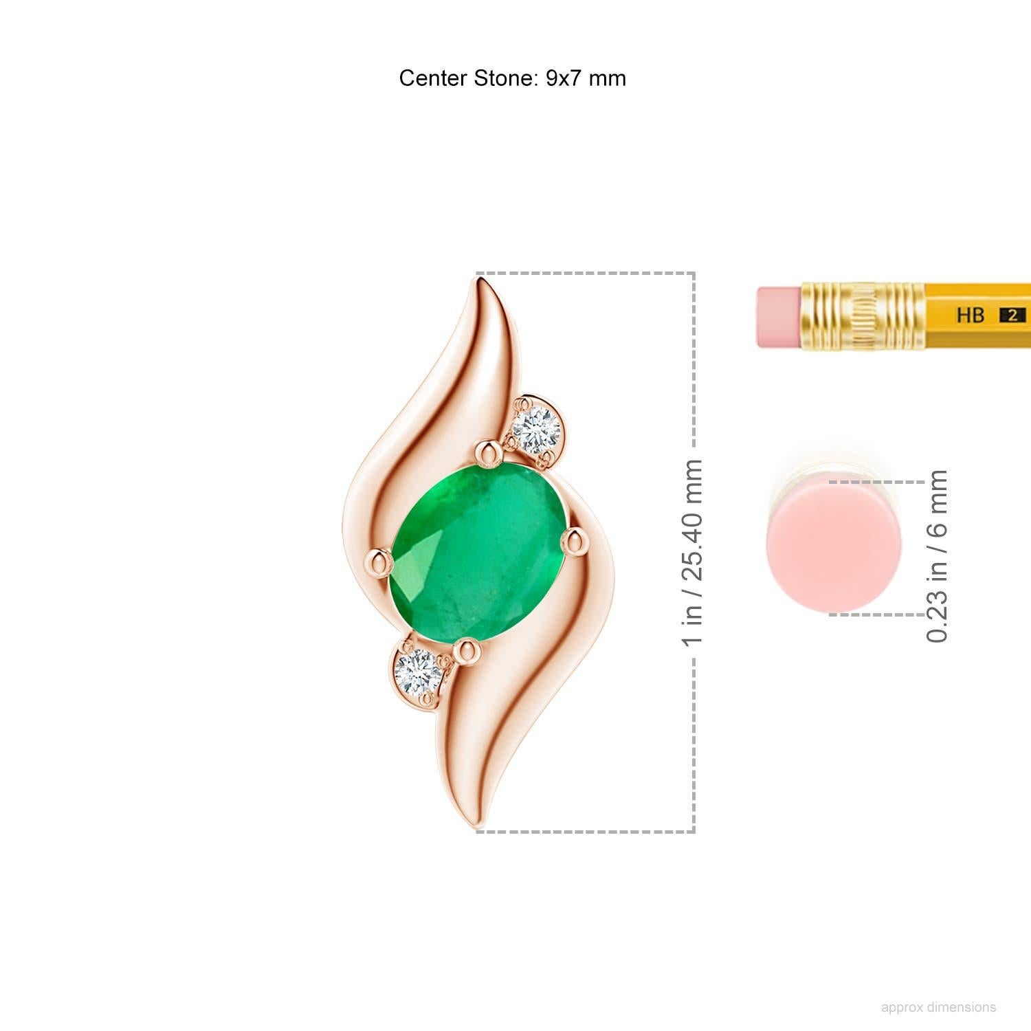 Moderno Ciondolo con smeraldo ovale da 1,5 carati e diamante in oro rosa 18 carati in stile conchiglia naturale in vendita